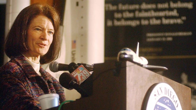 The first American woman in space, Sally Ride entered space aboard the space shuttle Challenger. She would make two shuttle flights.