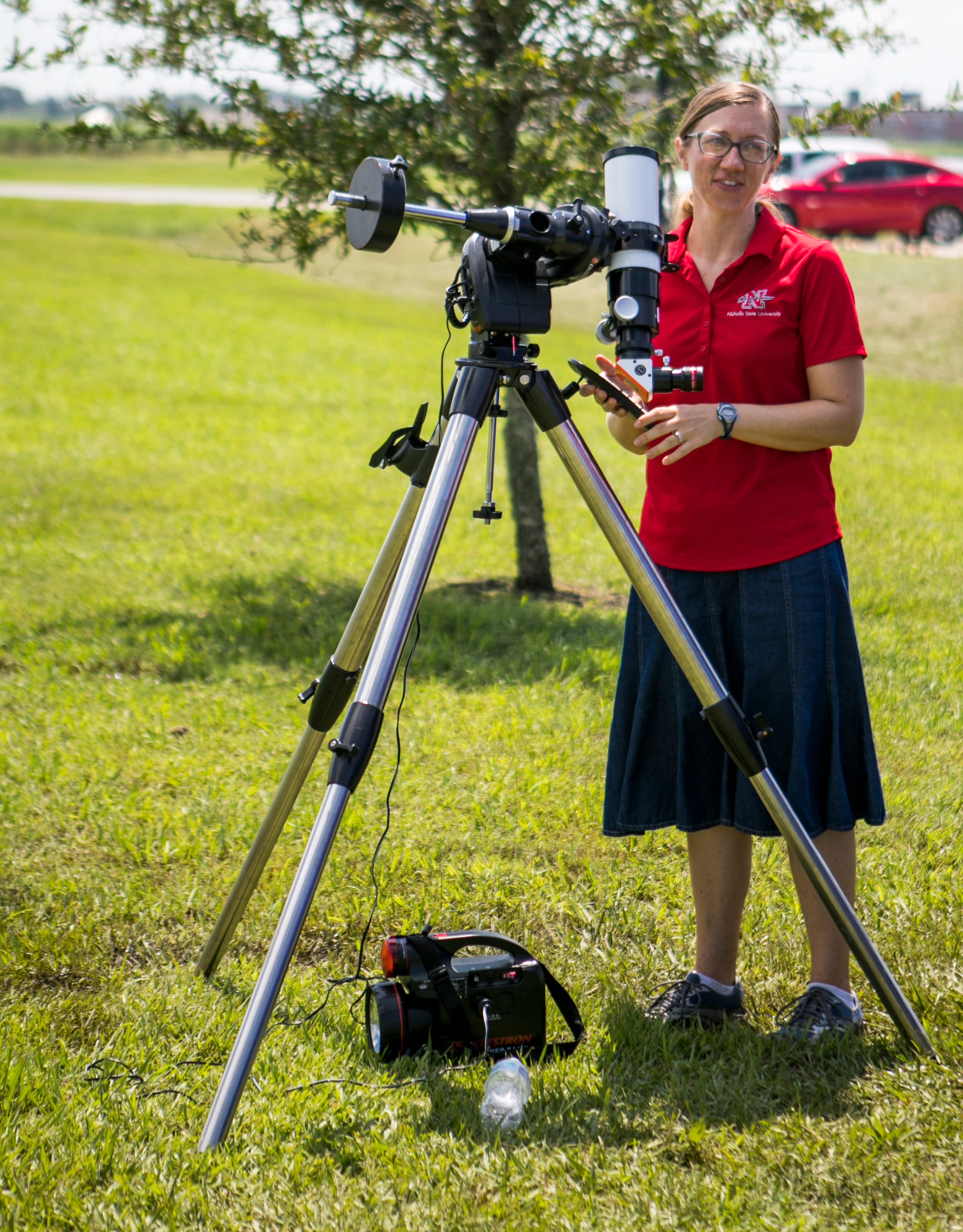 Kaisa Young, along with her husband and fellow Nicholls State science professor Chad Young, led a viewing of a solar eclipse Aug. 21, 2017, that attracted more than 1,000 students and area residents to the Thibodaux university's campus.